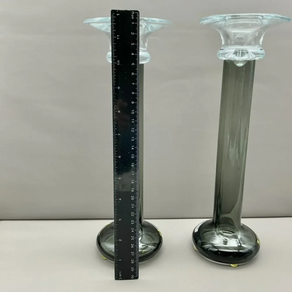 Mikasa Southport Glass Candlesticks Pair Black Clear Taper Candle Holders 11.75